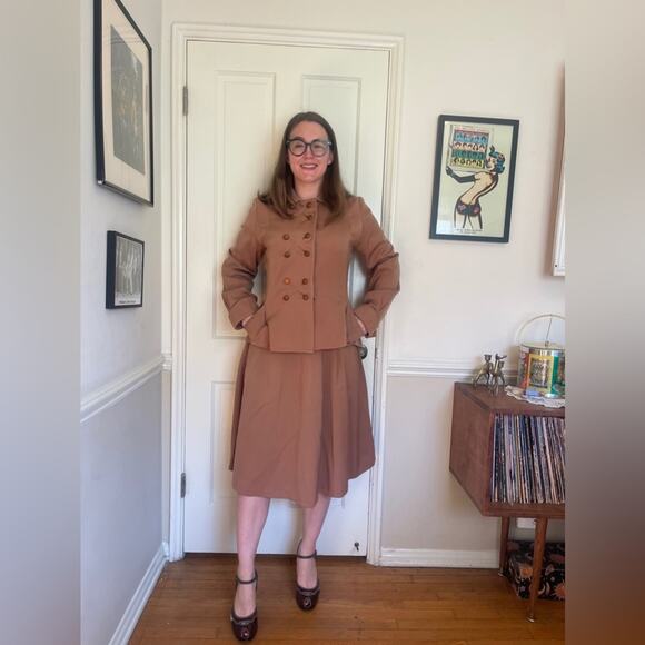 Vintage Dresses & Skirts - 30s Vintage Brown Gabardine Skirt Suit